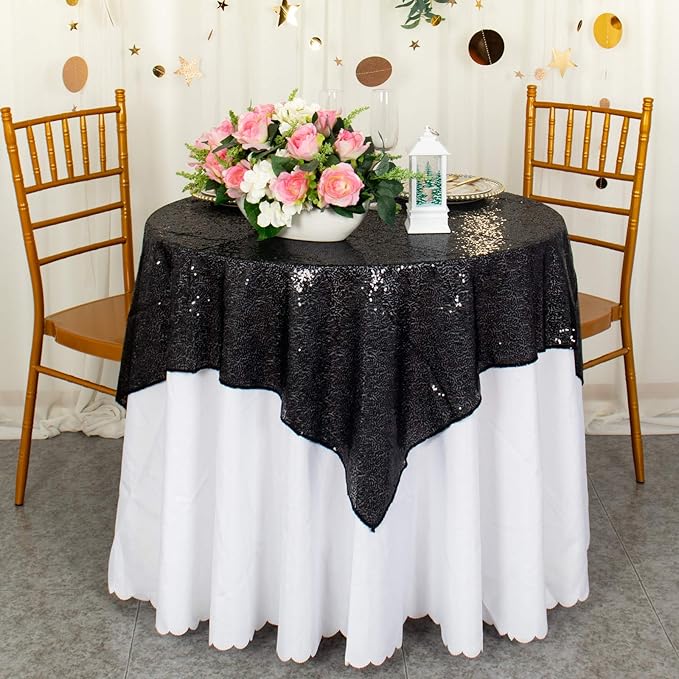 ShinyBeauty Sequin Tablecloth Table Linen Table Cover Table Overlays for Wedding Party Decor Backdrops -1122S (36x36, Black)