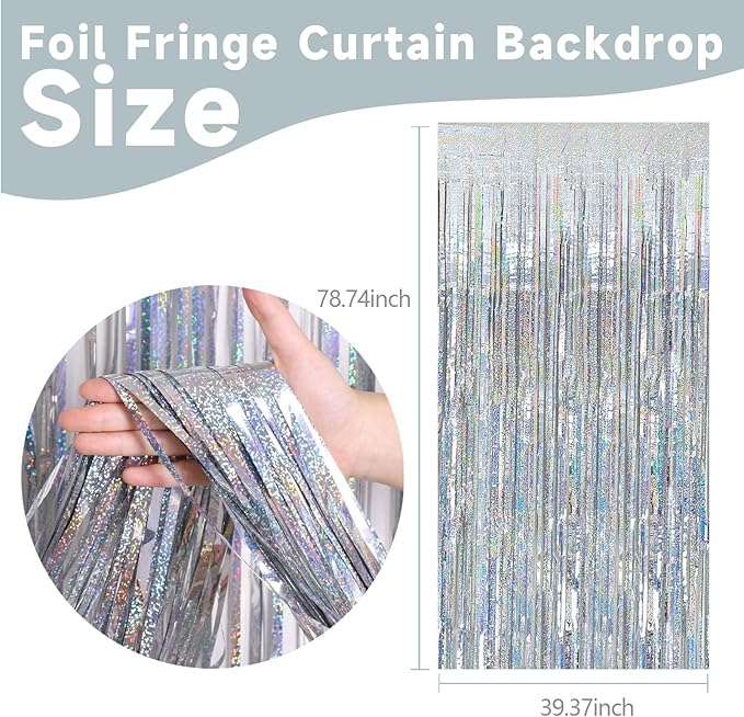 2 Pack Silver Glitter Backdrop Party Decorations Tinsel Streamers Foil Fringe Curtains Shimmer Wall Backdrop Christmas Birthday Bachelorette Party Wedding Decor Supplies