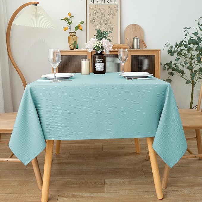 Biscaynebay Square Tablecloth 60x60 Inch-Auqa Blue Card Fabric Table Cover-Small Folding Table Cloths Linen Water Resistant for Kitchen Dining Picnic Patio Outdoor Party Restaurant Tables