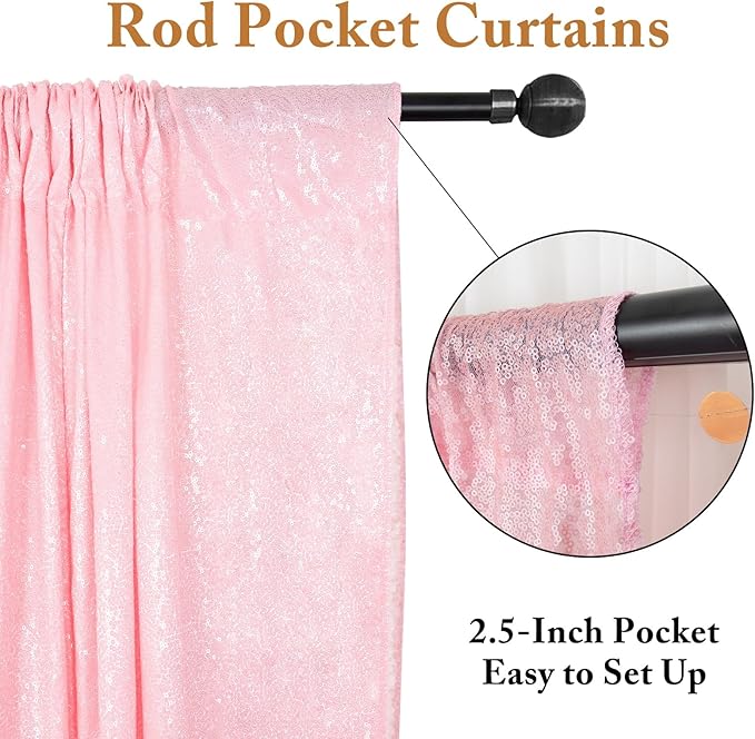 ShinyBeauty Baby Pink Curtains 2FTx8FT 4 Panels Sequin Backdrop Photo Backdrops Shimmer Wall Background Glitter Curtain for Baby Shower Sequins Backgrounds