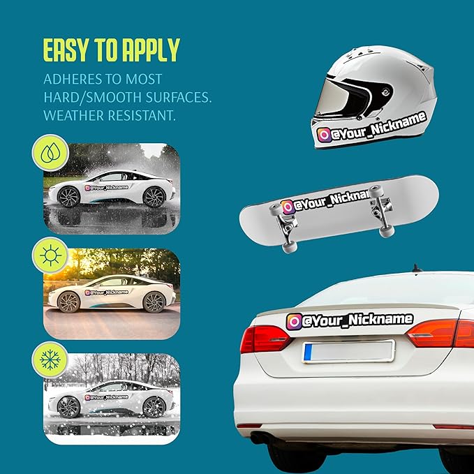 Custom Social Media Vinyl Lettering - Personalized Decals Name Username Logo for Cars, Cups, Windows, Tumblers, Hydroflask, JDM, Windshield - Waterproof Stickers from 4-100 Inches Sizes
