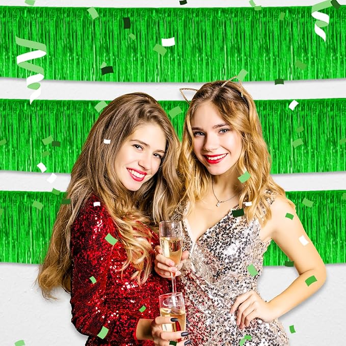 6 Pack 10 Feet Green Foil Fringe Garland Metallic Tinsel Streamers Banner Wall Hanging Curtain Backdrop for Parade Floats, Birthday, Graduate, Mother's Day, Wedding Party Decoration