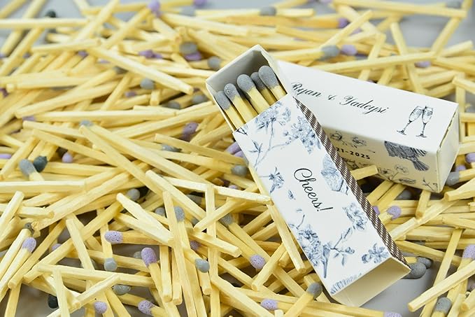 Custom Matchboxes - Set of 10 - Personalized - 2" Inch Long - Colorful Matchsticks - Weddings – Wedding Favor - Matchboxes, Custom Matchbox (2" Matchsticks, Wedding Design #6)