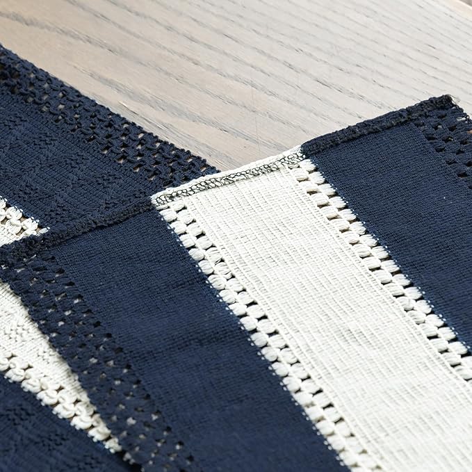 Artoid Mode Dark Blue Farmhouse Rustic Table Runner, Seasonal Hollow Kitchen Dining Table Decoration for Home Party Decor 12x108 Inch