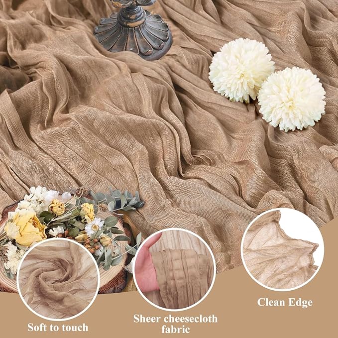 Asee'm 12pcs Cheesecloth Table Runner 120 Inches Long Nude Boho Gauze Cheese Cloth Runner 10FT Rustic Sheer Table Runners for Christmas Wedding Party Baby Shower Spring Easter Decoration
