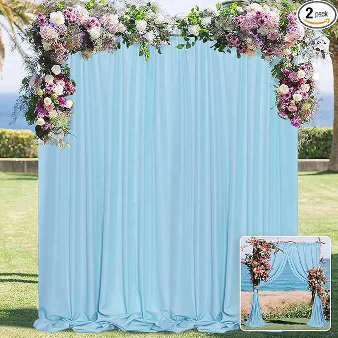 MYSKY HOME 10ft x 7ft Light Blue Backdrop Curtains for Parties, Weddings, Stage, Baby Showers, Birthdays - 5ft x 7ft, 2 Panels