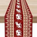 Boho Elephant Table Runner, Vintage Tribal Traditional African Animals Ethnic Folk Red Table Center Decor for Home Kitchen Dining Patio Holiday Party Indoor Outdoor Table Decorations, 13"x108" Inch