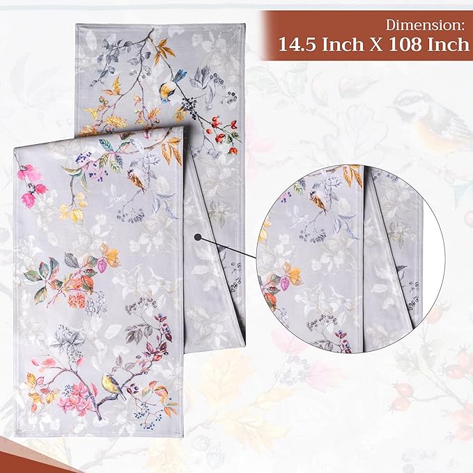 Maison d' Hermine Table Runner 100% Cotton Double Layer Table Runners 108 inches Long for Thanksgiving Christmas Decorations Home Kitchen Dining Party Wedding (Equinoxe - Grey, 14.5" x 108")