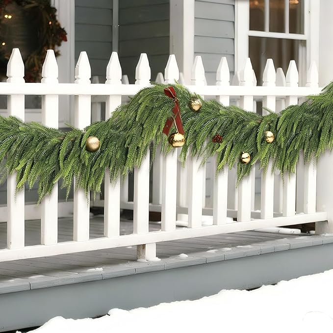 6FT Christmas Norfolk Pine Garland -2PCS, Artificial Pine Needles Garlands Faux Greenery Fake Garland for Holiday Fireplace,Table,Window,Stairs,Mante,Indoor Outdoor Decor