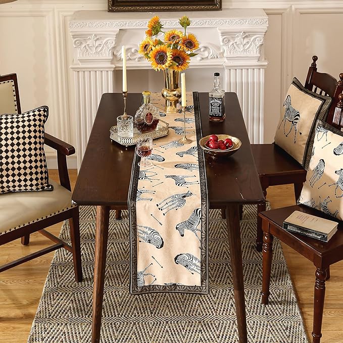 patdrea Designer Elegant Wild Animals Velvet Table Runner, Beige Brown with Zebra Texture Pattern Table Mat, Decoration for Kitchen Dining Coffee Table Cabinet Banquet Thanksgiving,12"*102"