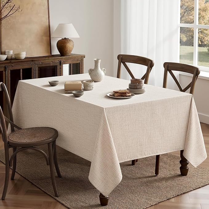 MIULEE Ivory Linen Tablecloth 52x70 Inch Rectangle Table Cloth Waterproof,Stain Resistant & Wrinkle Resistant for Dining Party Wedding