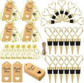 Buryeah 24 Set Wedding Heart Shaped Wine Stopper Party Favors Bulk Beverage Bottle Stopper Wine Cork Love Design Souvenirs for Guest with Sheer Bag Labels Rope Gift for Engagement Bridal Shower, Gold