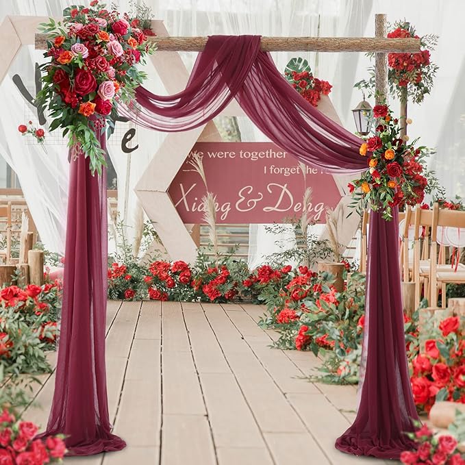 gogoparti Wedding Arch Draping Fabric Burgundy Arch Drapes Sheer Backdrop Curtain for Ceremony Parties Photo Booths Weddings Decor 19Ft Length x 28" Width 1 Panel