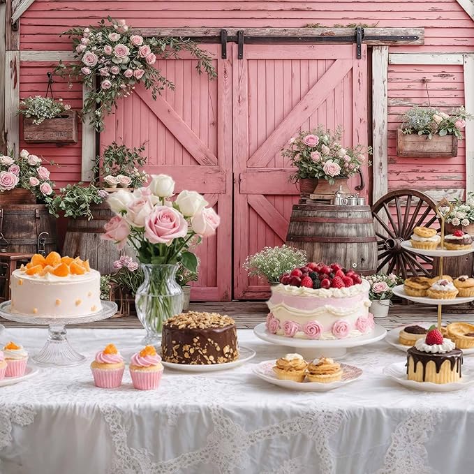 12x10ft Country Wedding Pink Photography Backdrop Rustic Wooden Door Photography Backdrop Farmhouse Flower Western Girl Birthday Baby Shower Wedding Bridal Party Banner Photo Booth Props Background