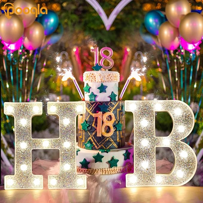 Pooqla Light Up Letters, LED Marquee Letters for Silver Birthday Decorations, Battery Powered Night Light Teenager Girl Room Decor, Gift for Girls Boys Wedding Bedroom Christmas Party Decor, Letter E