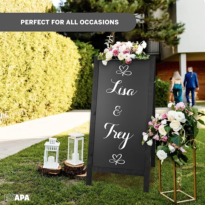 Ilyapa A-Frame Chalkboard Sidewalk Sign - 58 x 27 inches, Folding Standing Sandwich Sign – Sturdy Freestanding Black Magnetic Sandwich Menu Display