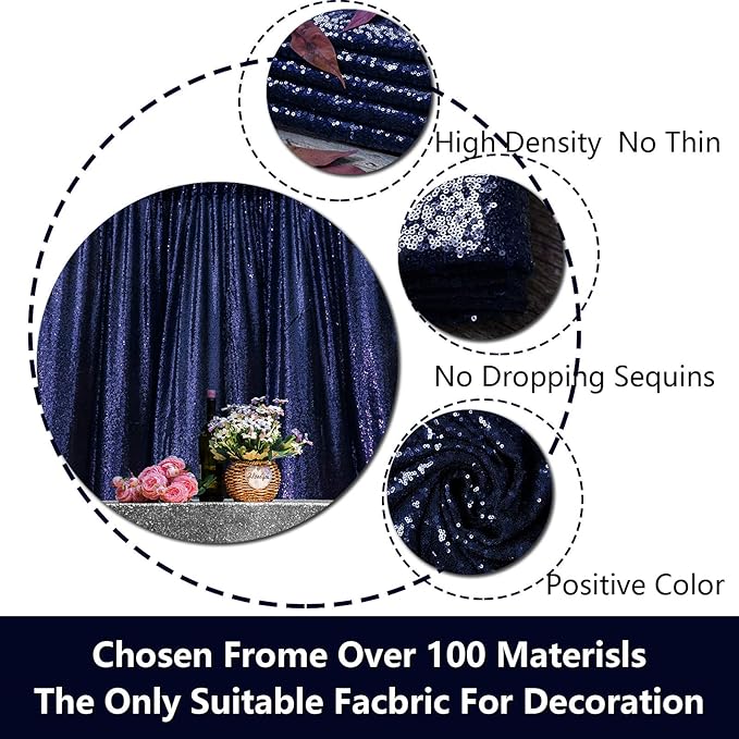 JYFLZQ Navy Blue Sequin Backdrop Curtains 8ft x 8ft 1 Panel Glitter Photo Booth Backdrops Sparkly Photography Background Drapes for Parties Wedding Bridal Showers