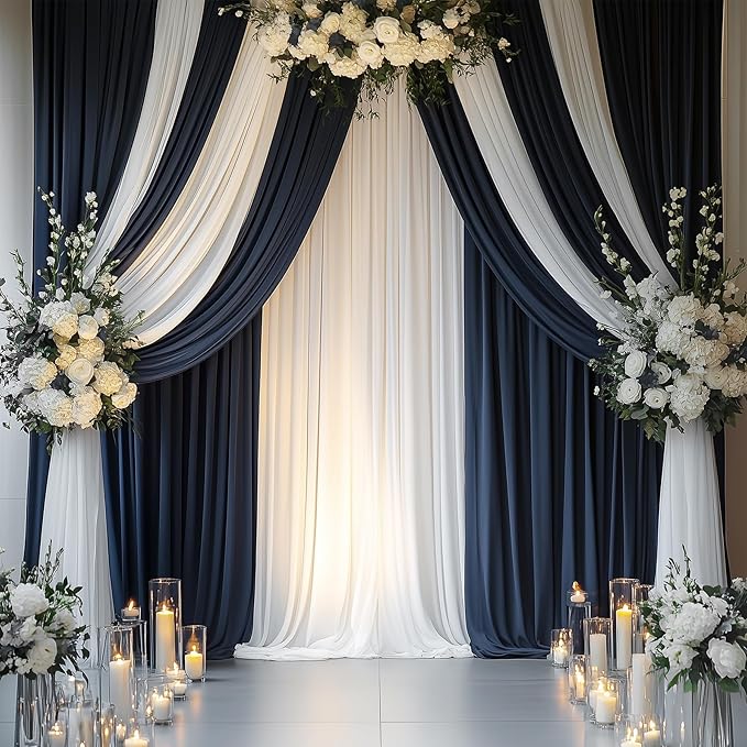 50ftx14FT Wrinkle Free Navy Blue Backdrop Curtain, 10 Panels 14FT Height Navy Blue Wedding Backdrop Drapes, Silky Polyester Back Drop Cloth for Birthday Photography Background Party Backdrop Draping