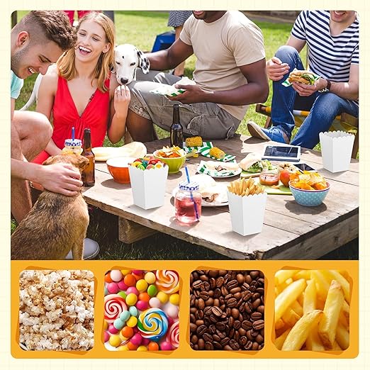 36 Pack Mini Popcorn Boxes for Party, Small Popcorn Cups Disposable for Movie Night, Carnival, Theater - Bulk White Popcorn Containers, 3 x 4.2 x 2.2 Inch