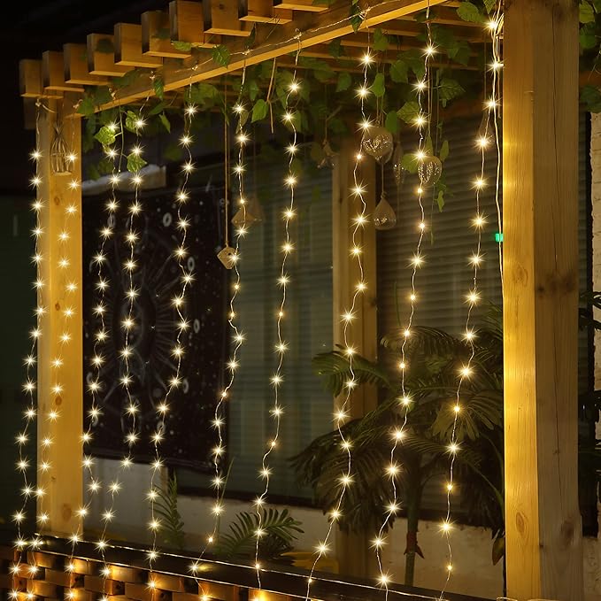 Meonum Curtain Tapestry Backdrop String Lights, Each 13 Strings 6.6 x 5 ft Tapestry Fairy String Light, 8 Modes Window Wall Hanging Light Strings for Bedroom Christmas Curtain Decor(1 Pack)