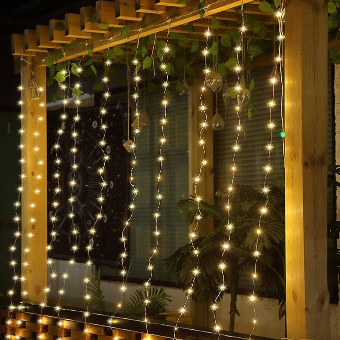 Meonum Curtain Tapestry Backdrop String Lights, Each 13 Strings 6.6 x 5 ft Tapestry Fairy String Light, 8 Modes Window Wall Hanging Light Strings for Bedroom Christmas Curtain Decor(2 Pack)
