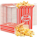 Xinnun 300 Pcs Paper Popcorn Boxes 1 oz Close Top Oil Proof Disposable Popcorn Container 6 x 4 x 2 Inch Stripes Leak Proof Popcorn Boxes for Party Movie Party Theater Night Birthday (Red)