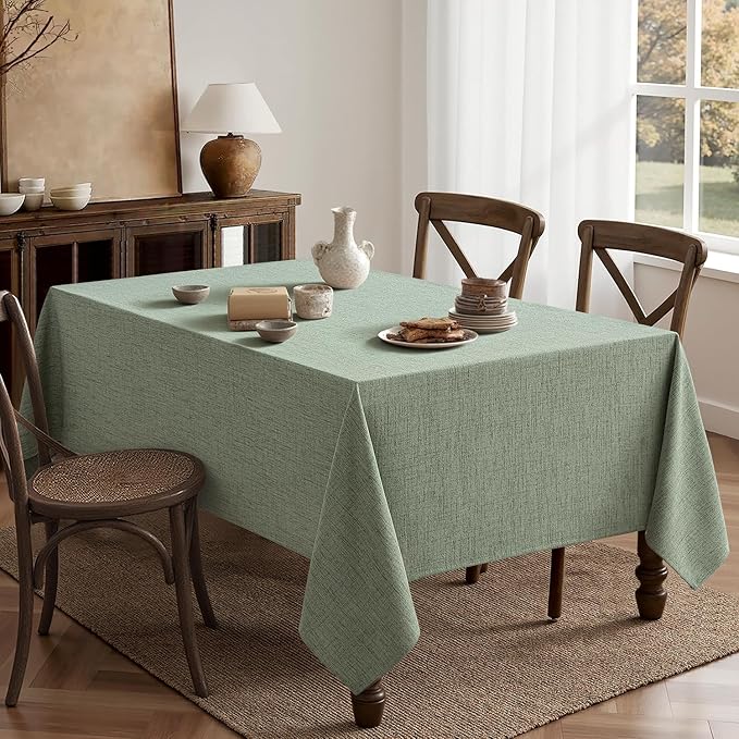 MIULEE Sage Green Linen Tablecloth 60x104 Inch Rectangle Table Cloth Waterproof,Stain Resistant & Wrinkle Resistant for Dining Party Wedding
