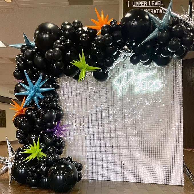 Qcity Mirror White Sequin Wall Backdrop 36PCS, Black Back Not See-Through Design, Square Sequin Glitter Backdrop Panel, Perfect for Outdoor Events, Birthdays, Wedding and Party Decoration