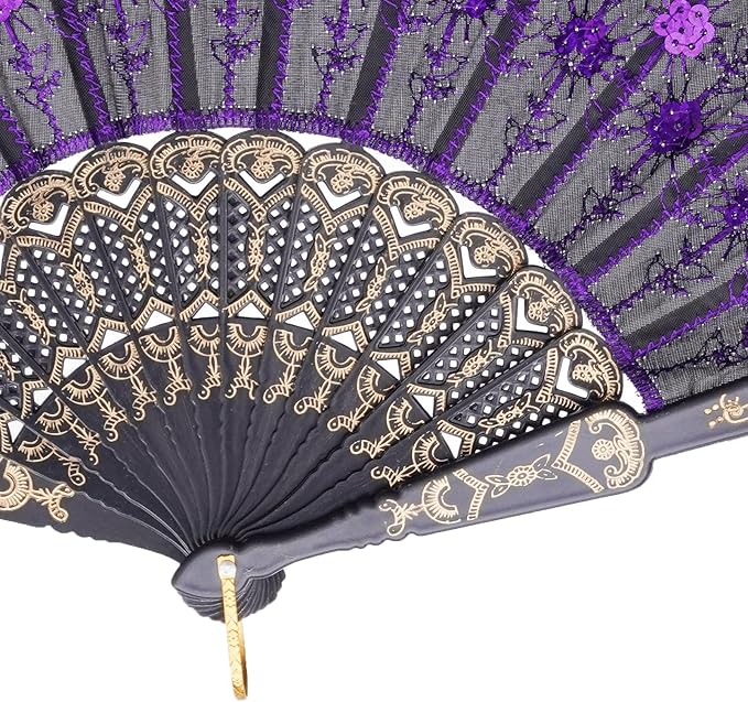QIRMIZI 10 Pack Fabric Folding Handheld Fans, Perfect for Weddings, Parties, and Dancing,Purple