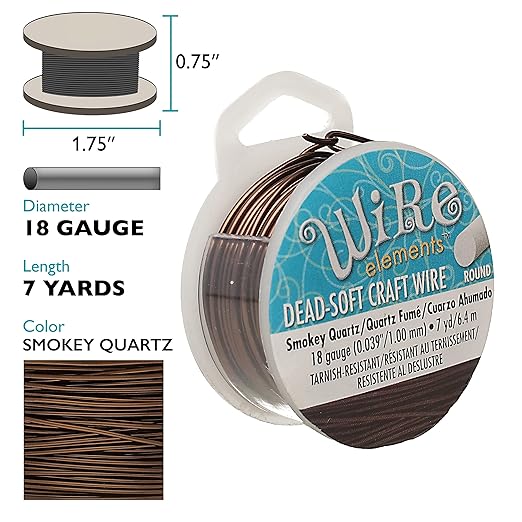 The Beadsmith Wire Elements Craft Wire – Tarnish Resistant, Soft Temper, Round, Smoke Quartz Color – 1mm, 18 Gauge, 7 Yard Spool – Jewelry Making, Wire Wrapping, Floral, & Other DIY Crafts