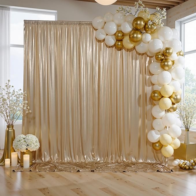 gogoparti 10x10FT Champagne Gold Sequin Backdrop Curtain - 2 Panels of 5x10FT Wrinkle-Free Glitter Drapes for Photography, Birthdays, Weddings & Graduations