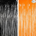BRAVESHINE 1 Black 1 Orange Tinsel Photo Backdrop Curtains - 3.2x8.2ft Foil Fringe Streamer Curtain for Birthdays, Halloweens, Graduations, Pumpkin, Home, Indoor or Outdoor Party Supplies Decorations