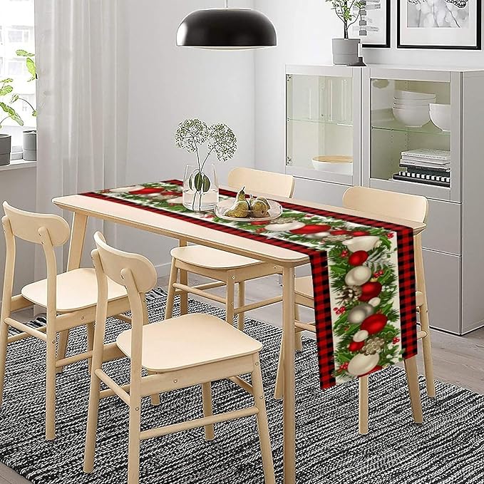 Christmas Table Runner,Seasonal Winter Xmas Holiday Farmhouse Table Cloth Kitchen Dining Table Decoration for Home Party Decor 13x70 Inch