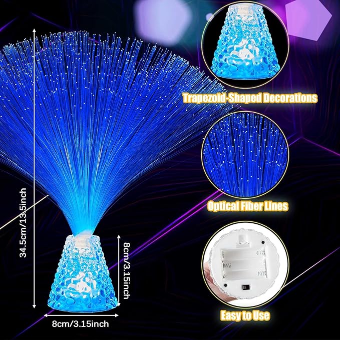 Patelai 10 Pcs LED Fiber Optic Lamp Color Changing Fiber Optic Night Light with Multicolor Glow Decorative Table Centerpiece for Sensory Bedroom Halloween Party Holiday Decorations (Crystal,Blue)