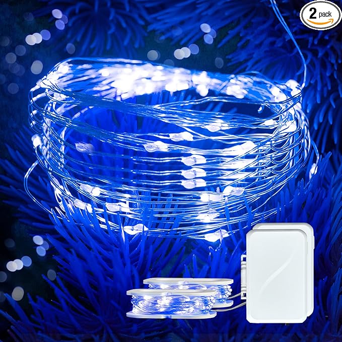 2 Pack 16Ft 50 LED Blue Fairy Lights Mini String Lights Waterproof for Mason Jars Halloween Christmas Parties Wedding Table Centerpieces Decoration