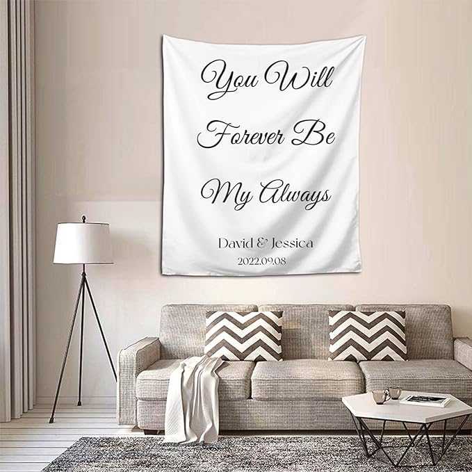 You Will Forever Be My Always Backdrop, Custom Tapestry with Names and Date, Personalized Calligraphy Wedding Banner for Ceremony, Rustic Sign, Reception Arch, Decor One Size