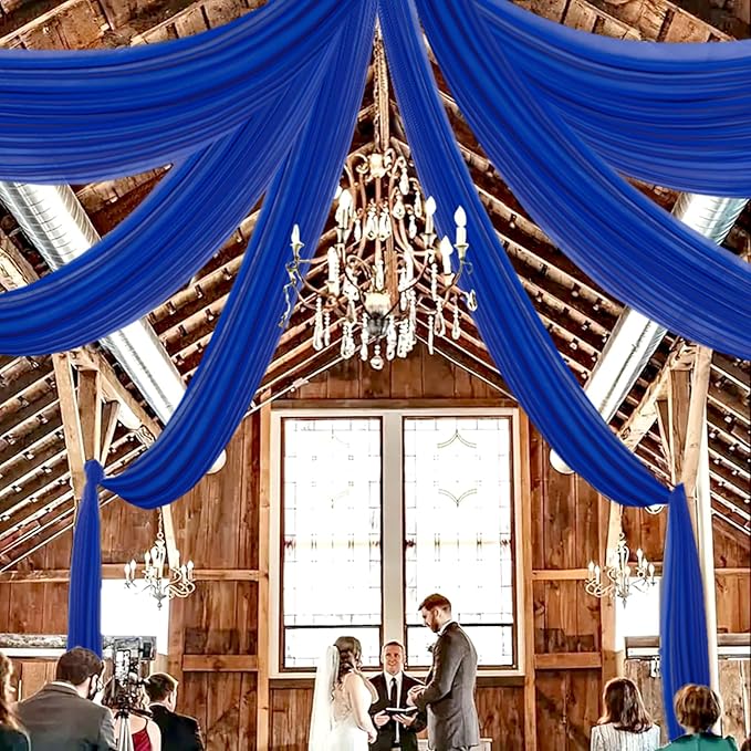 DUOBAO Royal Blue 5x20ft Chiffon Drapes | 6pc Elegant Sheer Wedding Backdrop Curtains | Perfect for Tent, Banquet Hall, and Photography