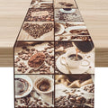 Coffee Theme Table Runner, Rustic Farmhouse Coffee Cup Latte Cappuccino Tea Party Cafe Table Center Decor for Home Kitchen Dining Patio Holiday Party Indoor Outdoor Table Decorations, 13"x36" Inch