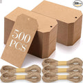 Gersoniel 200 Pcs Kraft Paper Gift Tags with String 4.7" x 2.4" Cardboard Price Tag Name Tag Vintage Wedding Birthday Hang Brown Tags with Twine Blank Gift Tag for Wedding Birthday Holiday Art & Craft