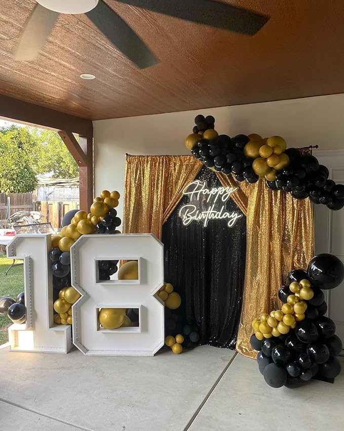 Black Sequin Backdrop Curtain 7ft x 7ft Glitter Photo Booth Backdrop for Wedding Birthday Baby Shower Event Decorations