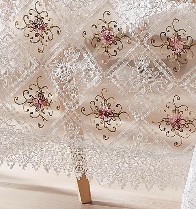 Warm Home Designs 60 x 84 Rectange Tablecloth. Use White Macrame Tablecloth as Embroidered Tablecloth, Dining Table Cover or Holiday Tablecloth. Vintage Tablecloth for Vintage Kitchen. VTC White 84