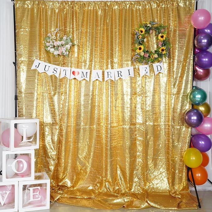 Poise3EHome 8Ft x 10Ft Gold Sequin Backdrop, Glitter Thick Satin Sequin Background Drapes,Sequence Xmas Thanksgiving Backdrop for Wedding Party Holiday Festival Decor
