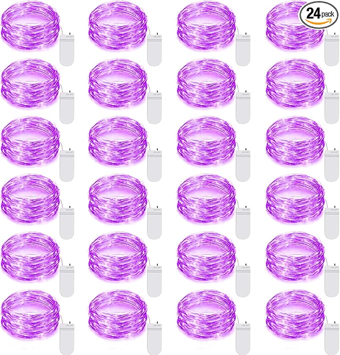 24 Pack LED Fairy Lights Battery Operated 7Ft 20Led Mini String Lights Waterproof Christmas for Mason Jars Bedroom DIY Party Wedding Christmas Decor Purple