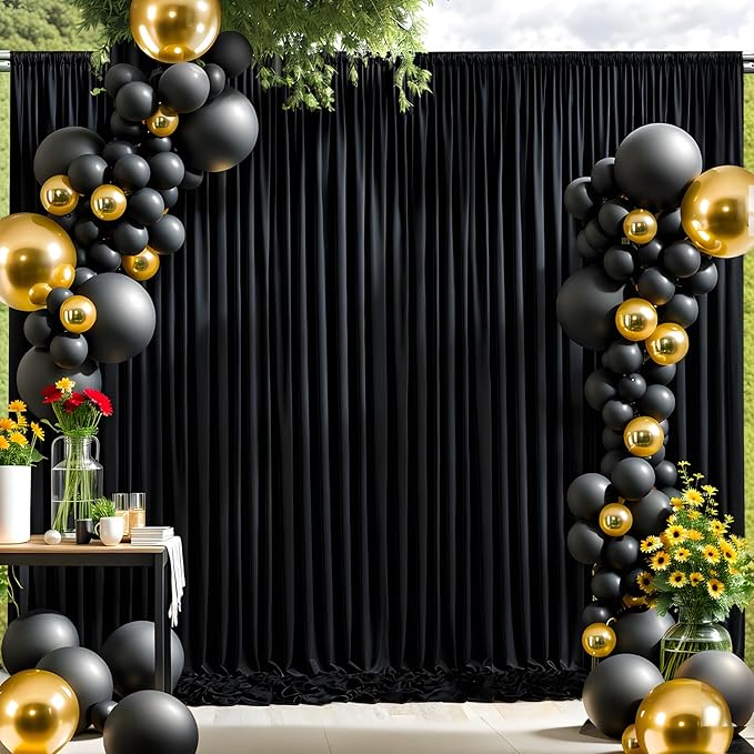 30ft x 10ft Thick Champagne Backdrop Curtains for Parties, 6 Panels 5ft x 10ft Non See Through Black Polyester Wedding Drapes Photo Backdrop for Birthday Party Graudation Photography Home Decor