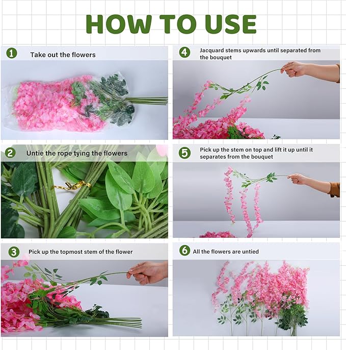 Wisteria Hanging Flowers,Fake Hanging Flowers,Wisteria artificiales Garland for Home Wedding Arch Floral Party Garden Ceremony Outdoor Decor,3.6 feet Long(25,Pink)