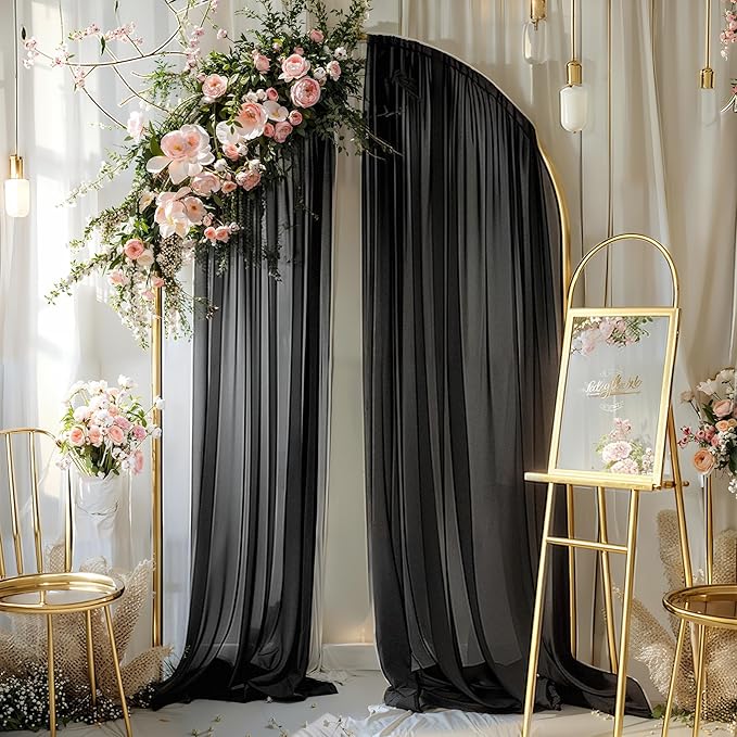 Black Wedding Arch Draping Fabric 3 Panels 30'' x 20FT Black Drapes Sheer Fabric Backdrop Arch Draping Fabrics for Wedding Ceremony Birthday Party Bridal Shower Decoration