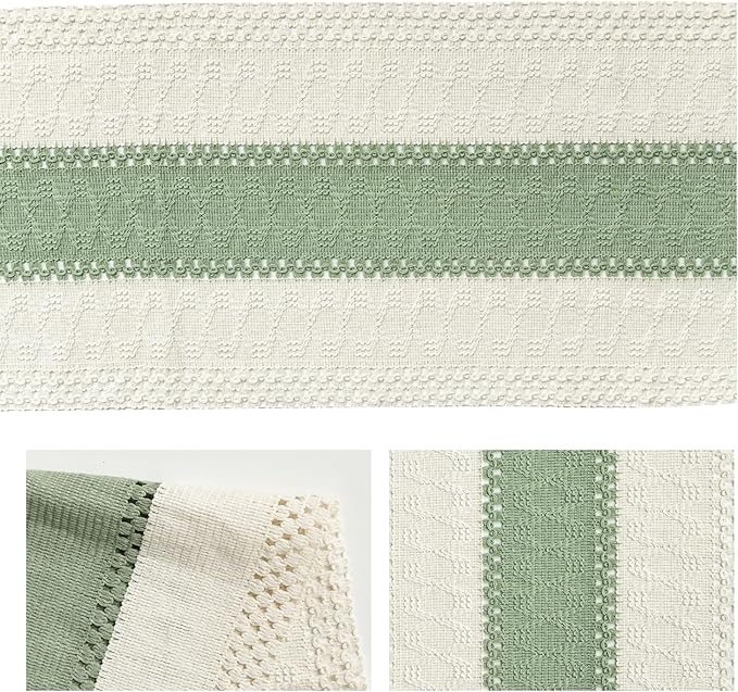 Artoid Mode Light Green Farmhouse Rustic Table Runner, Seasonal Holiday Hollow Kitchen Dining Table Decoration for Home Party Decor 12x90 Inch