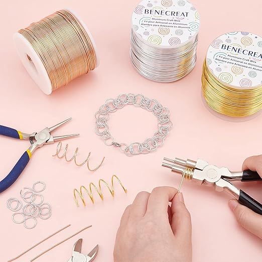 BENECREAT 12 17 18 Gauge Aluminum Wire (17 Gauge,380FT) Anodized Jewelry Craft Making Beading Floral Colored Aluminum Craft Wire - Gold