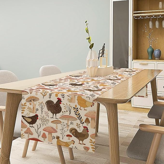 Mushroom Table Runner,Retro Natural Plant Famhouse Table Runner for Kitchen Dining Table Home Party Decoration 13x120 Inch
