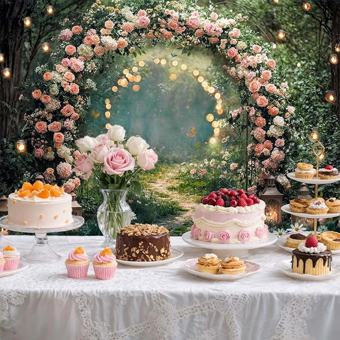 7x5ft Enchanted Forest Wedding Photography Backdrop Wonderland Roses Fairy Tale Backdrop Pink Flower Birthday Newborn Baby Shower Wedding Bridal Party Banner Photo Booth Props Anniversary Background